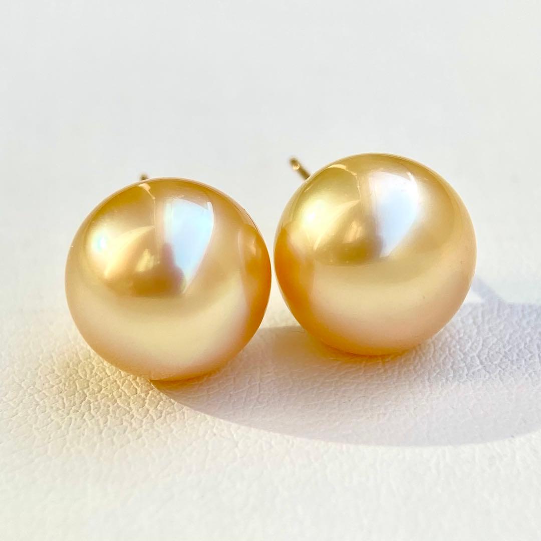 本真珠南洋白蝶真珠ゴールド11.6㍉k18直結ピアスBL927