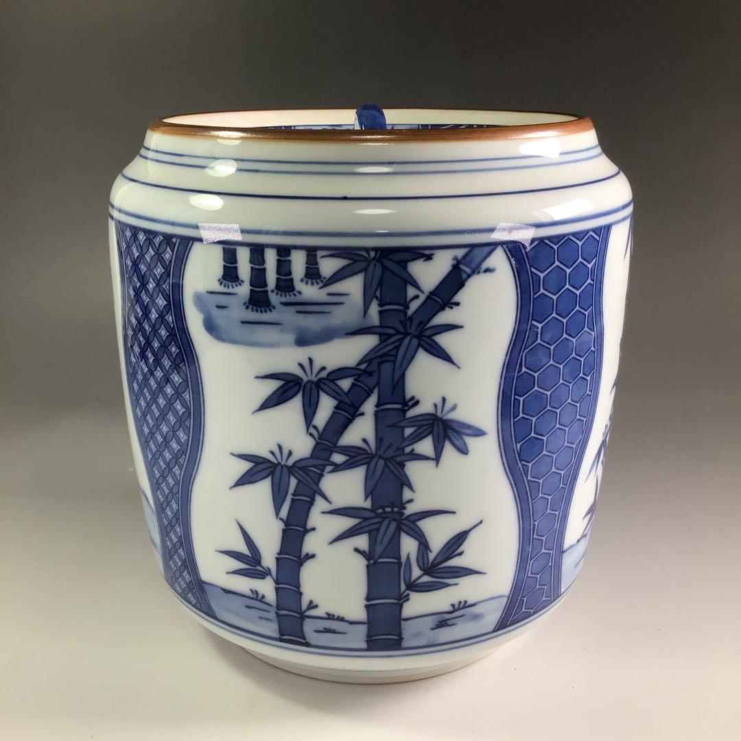 Ｐ９７８　水指　『千古窯造』『染付竹雀文』『一重口水指』　共箱　茶道具