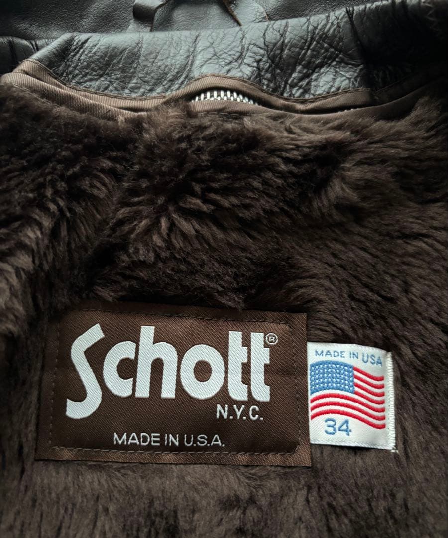 Schott 643EVS 襟付きシングルライダース ダークブラウン サイズ34