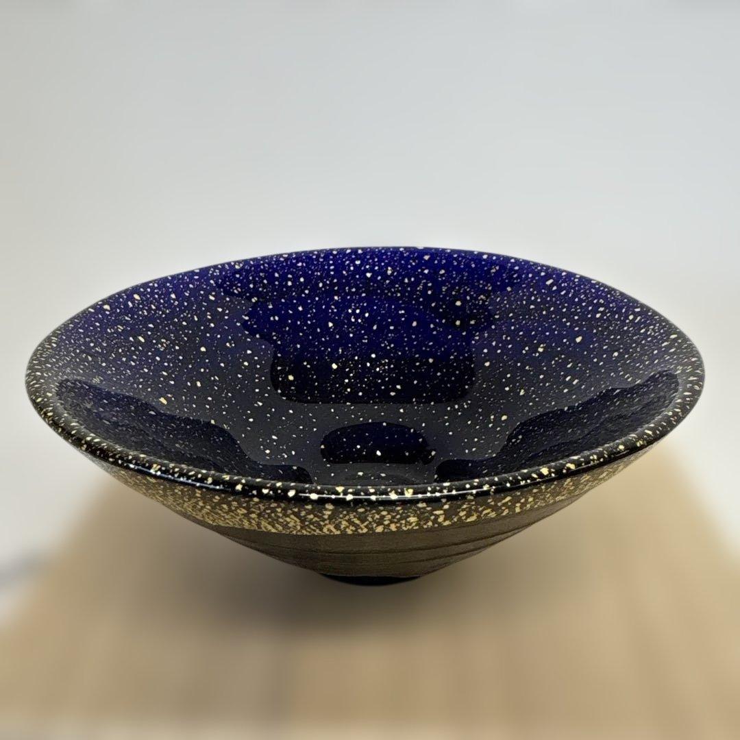 茶道具　渡辺信二　金箔鉢満点星　平茶碗