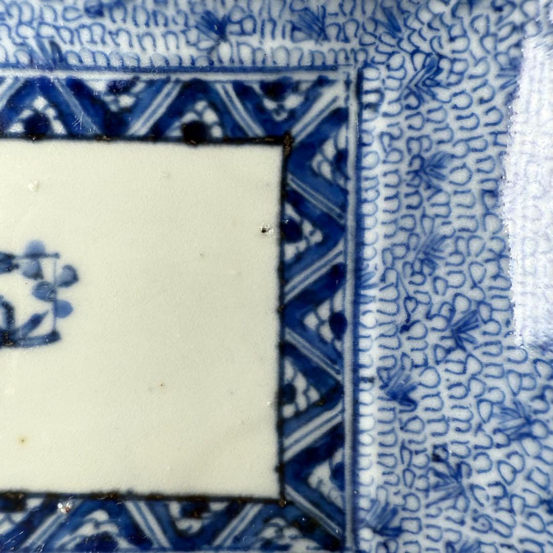 古伊万里　染付　微塵唐草　長皿　五枚　裏唐草文　名品　古美術　1700年代