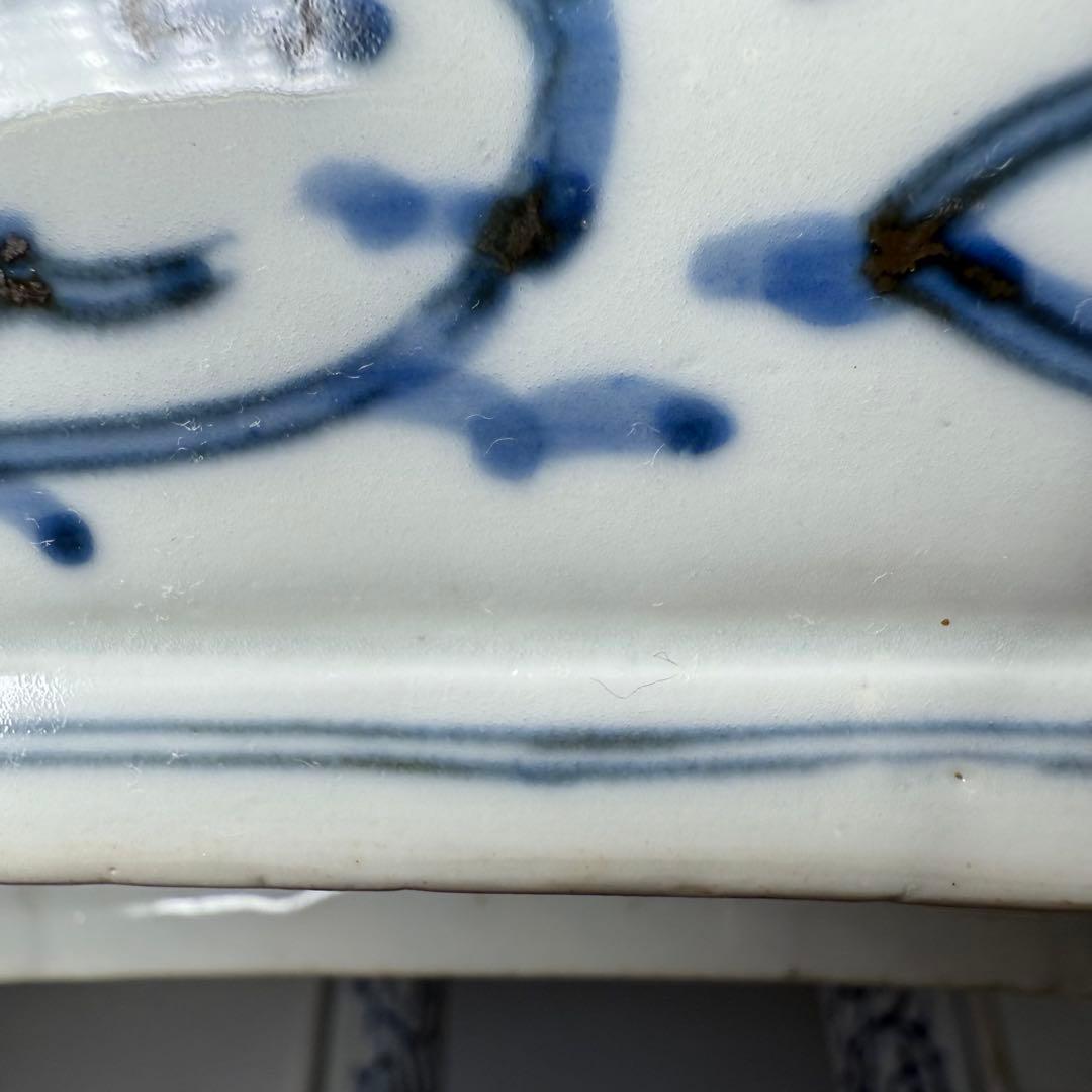 古伊万里　染付　微塵唐草　長皿　五枚　裏唐草文　名品　古美術　1700年代