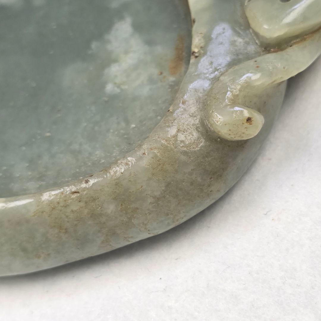 古文房具 本物和田玉 原石 手彫 清代 蟠螭出郭紋 筆添 玉硯 置物 文鎮