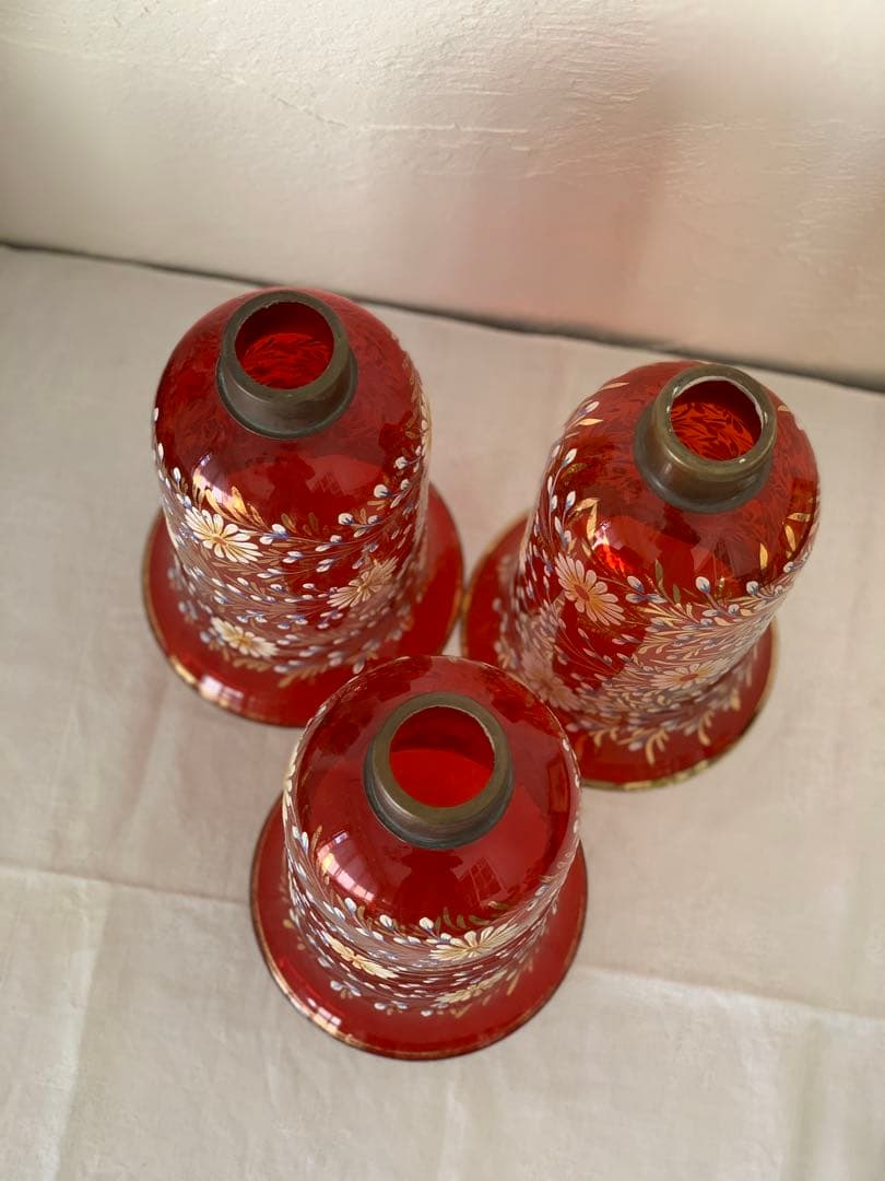 ヨーロッパアンティーク　シェードのみ　手描き　一個　ガラス