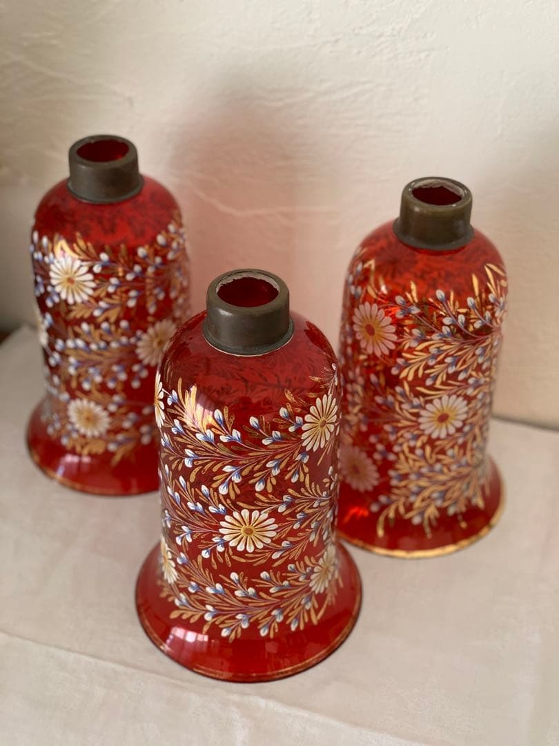 ヨーロッパアンティーク　シェードのみ　手描き　一個　ガラス