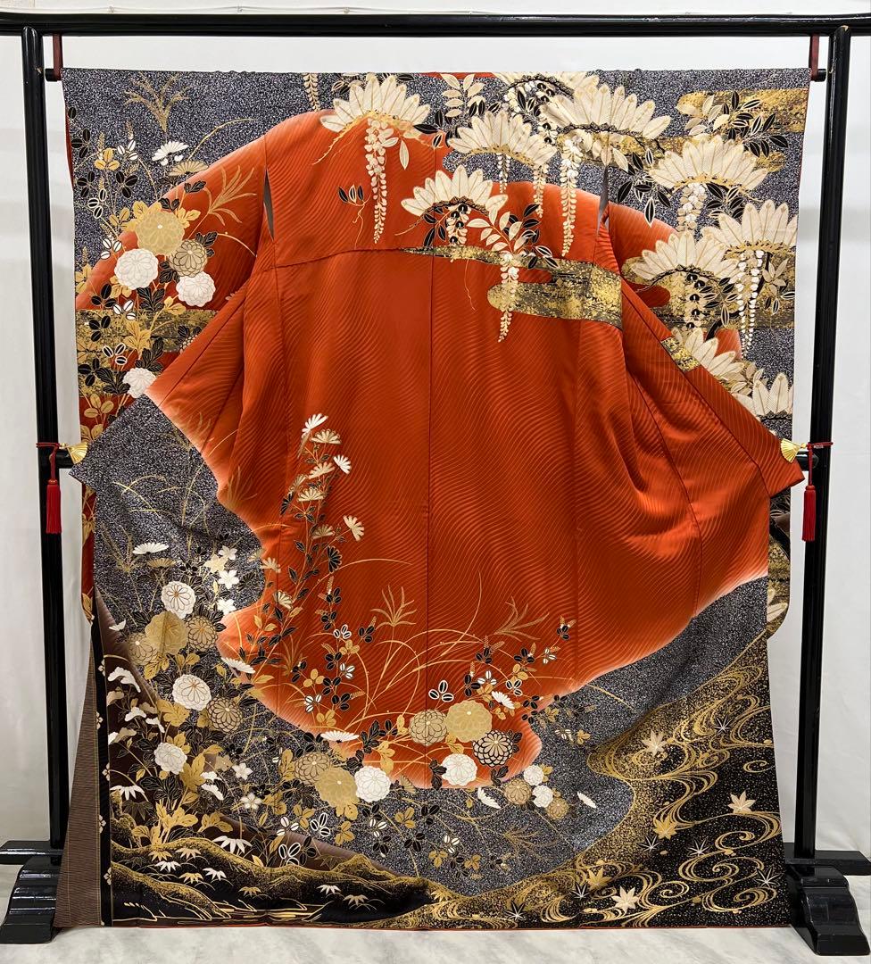 訳あり特価　振り袖　フルセット　金彩加工　刺繍入り　たたき染め　箔難あり626