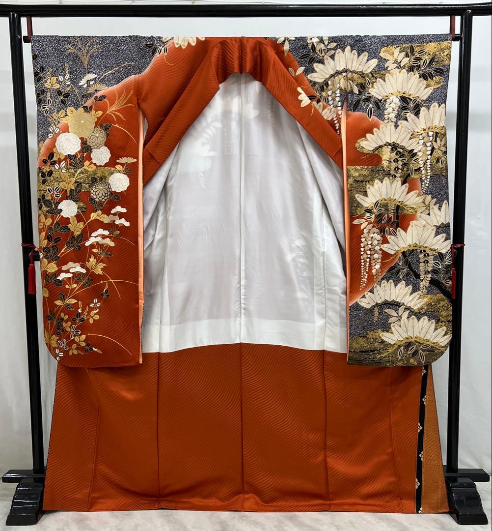訳あり特価　振り袖　フルセット　金彩加工　刺繍入り　たたき染め　箔難あり626