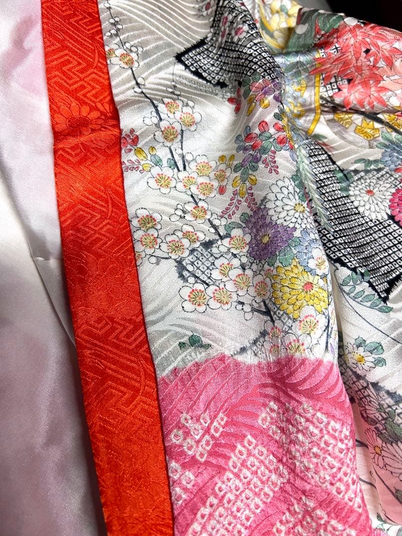 最高級　ブランド　千總　振袖 美品　Sサイズ　絞り　花柄 ピンクと白