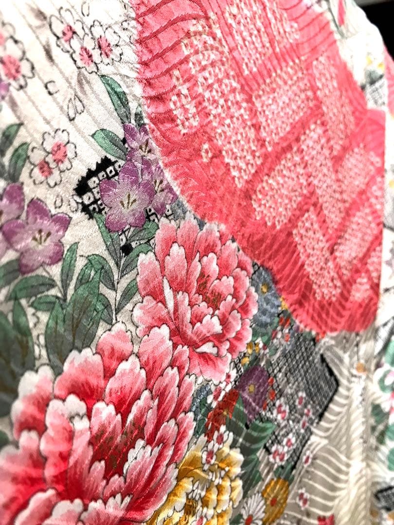 最高級　ブランド　千總　振袖 美品　Sサイズ　絞り　花柄 ピンクと白