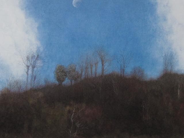 鈴木竹柏、【朝の月】、希少な額装用画集より、新品額装付、状態良好