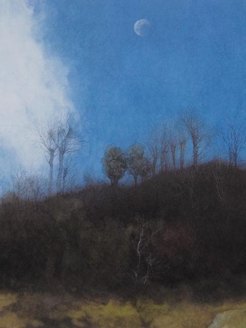 鈴木竹柏、【朝の月】、希少な額装用画集より、新品額装付、状態良好