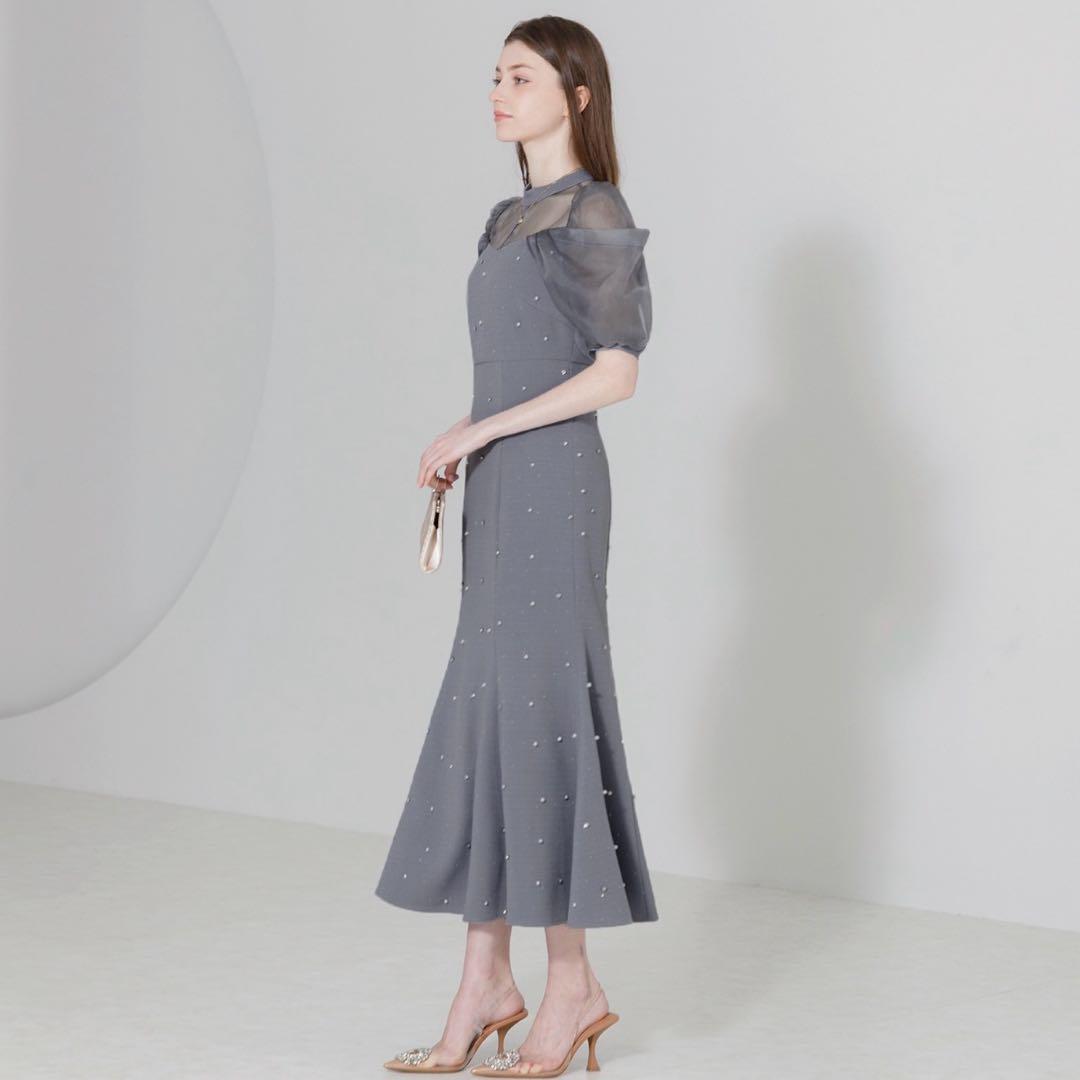 Leja パールビジューオーガンジーレースマーメイドワンピースドレス Mサイズ