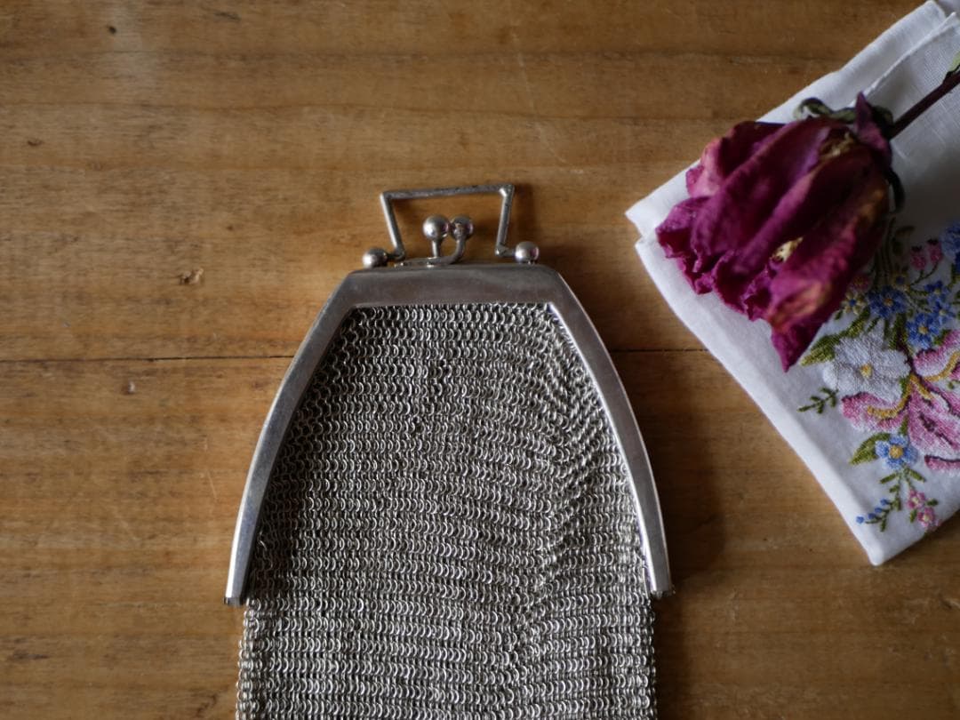 純銀　シャトレーンバッグ　メッシュバッグ　フランスアンティーク　ヨーロッパ