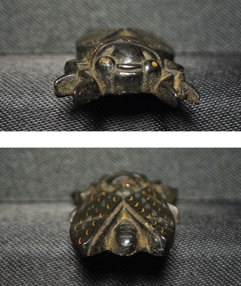 赤銅地容彫蝉図目貫　無銘　高肉彫　金銀象嵌　毛彫　再生復活　cicada　蝉時雨
