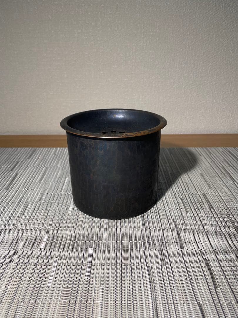 0297 玉川堂 茶こぼし 鎚起銅器 筒形蓋付建水