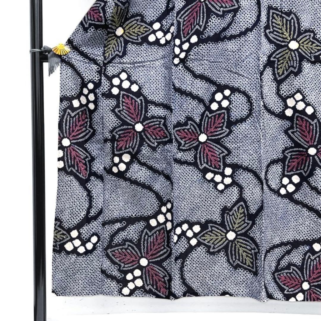 浴衣　有松鳴海絞り　葡萄　リーフ　流水　着物　063a d