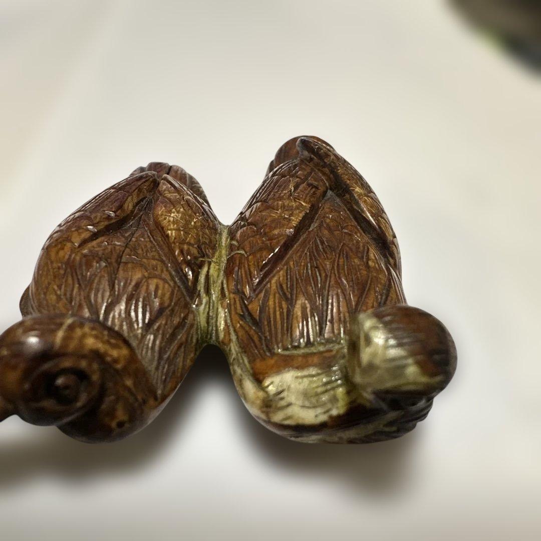 根付　骨董　銘有り 美術品 コレクション　二羽の鳥の彫刻