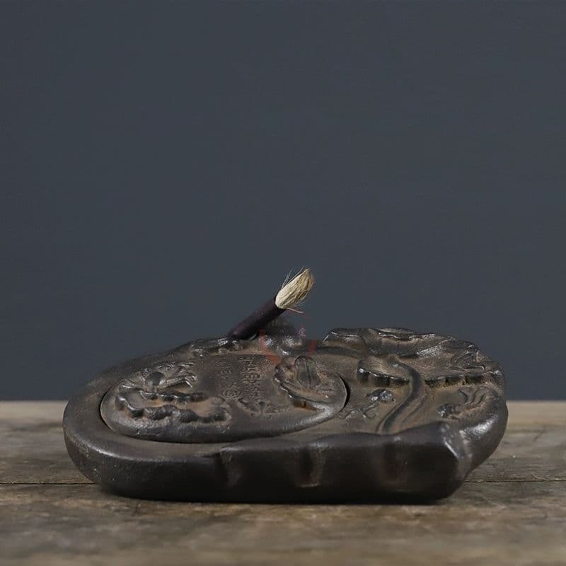 鉄器 蓮池月色硯台 蓮葉蛙筆洗 書道具 文房四宝 装飾品 工芸品 置物
