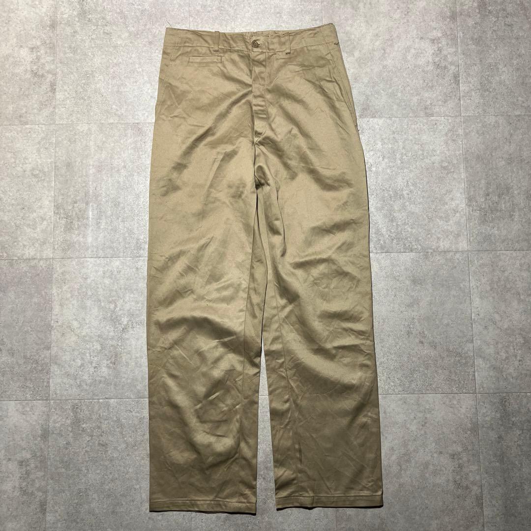 70sフランス軍チノトラウザー片ポケフラップ無ベージュ薄茶ユーロ古着｜雰囲気抜群