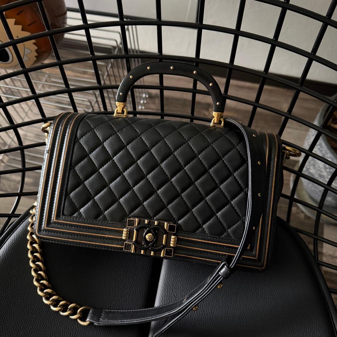 CHANEL ボーイシャネル トップハンドル チェーンショルダーバッグ ブラック