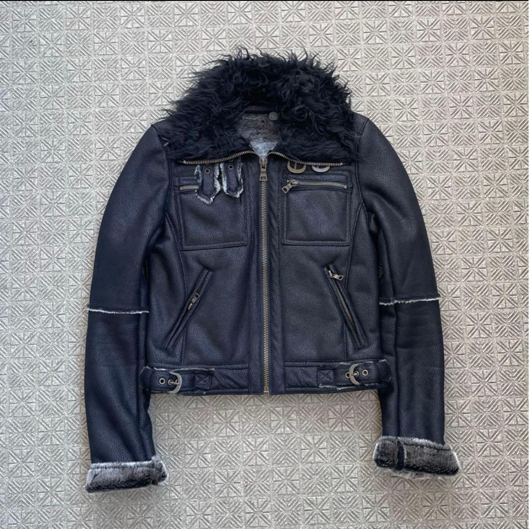 Y2K OPIUM 短丈 ファー コーティング ジャケット 裏原 平成ギャル