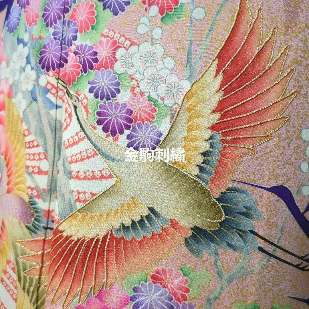 モダン 振袖フルセット 成人式 古典柄 型染め友禅 ９種セット正絹 紫 裄丈68