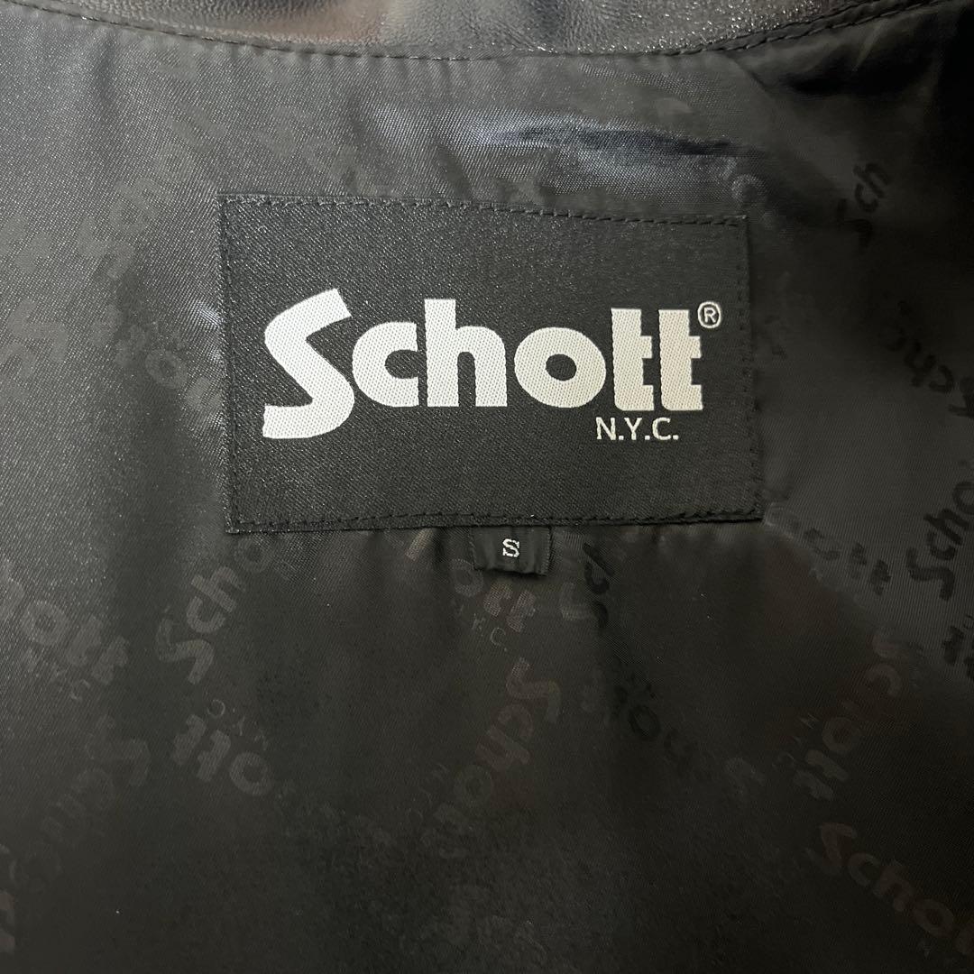 【美品】Schott ブラック レザー シングルライダースジャケット S