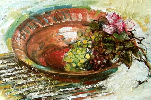 油絵 菅家令子 絵画インテリア 額付(黒) F4-110502 静物 フルーツ