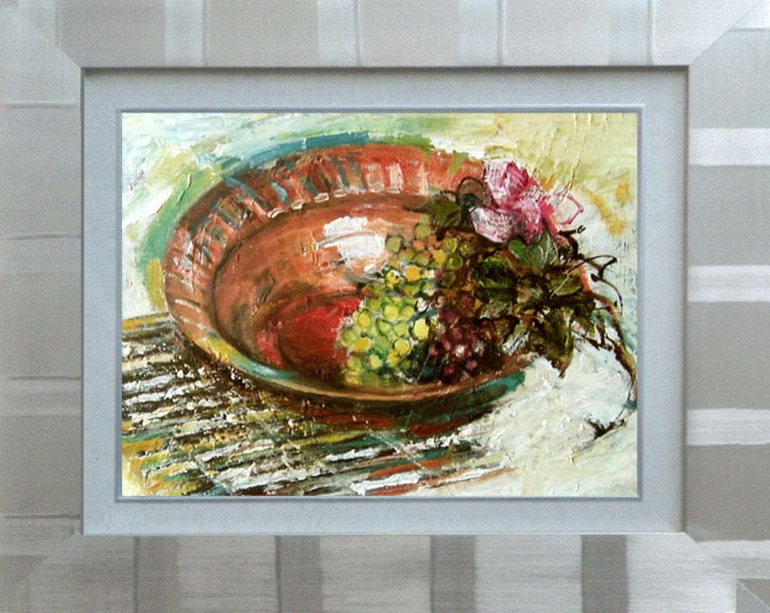 油絵 菅家令子 絵画インテリア 額付(黒) F4-110502 静物 フルーツ
