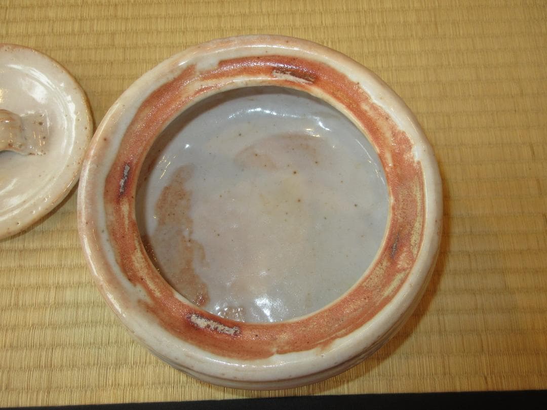 送料込【逢絢亭】茶道具 平水指 美濃焼 志野 陶器の蓋 加藤晴三 共箱入り