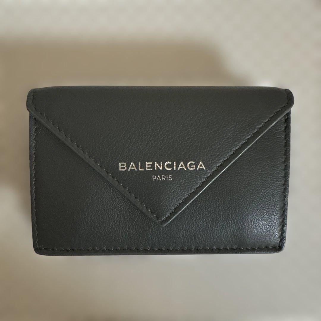 BALENCIAGA ダークグレー　三つ折り財布　ミニ財布　ミニウォレット