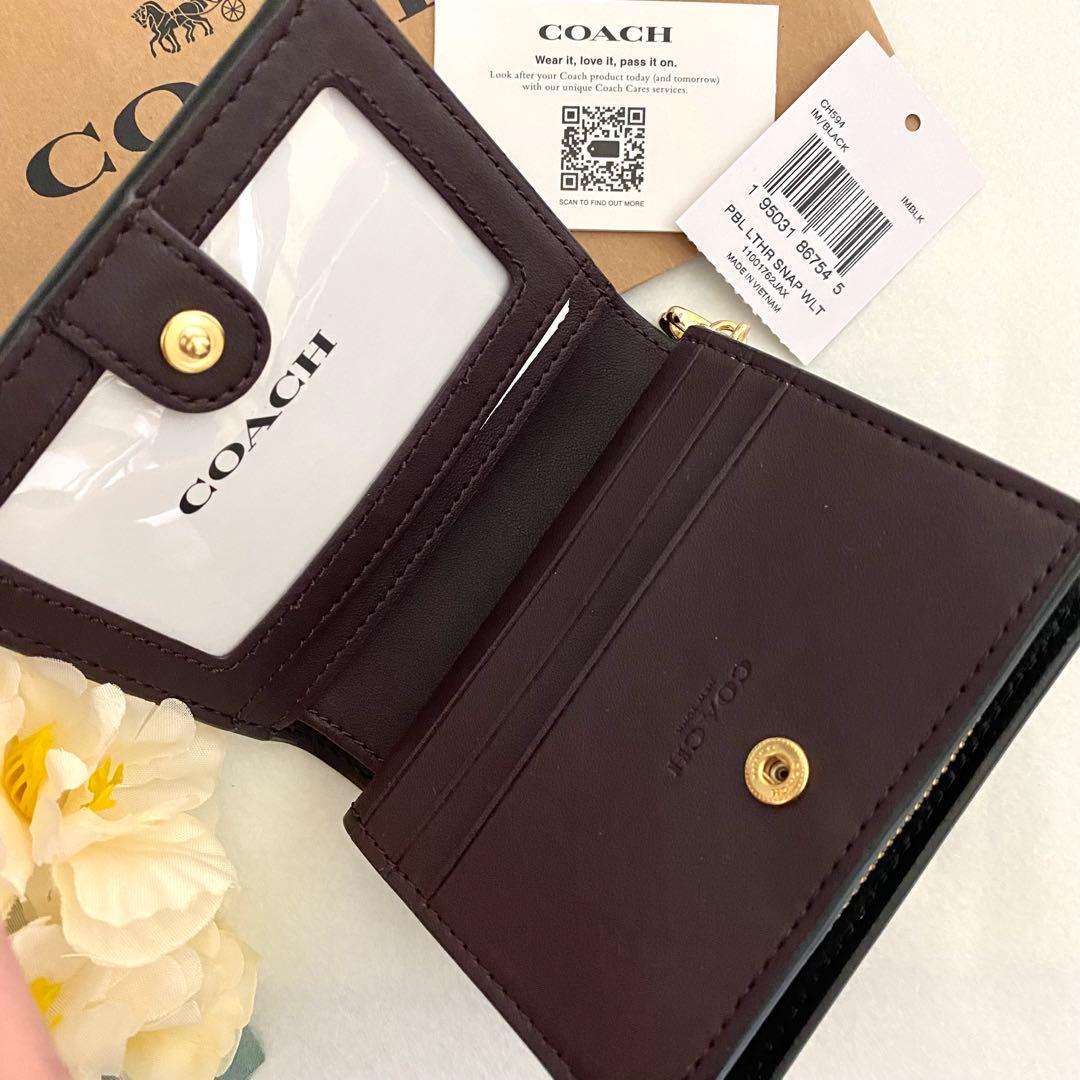 新品　正規品☆COACH コーチ　折り財布　ブラック　エナメル　二つ折り財布