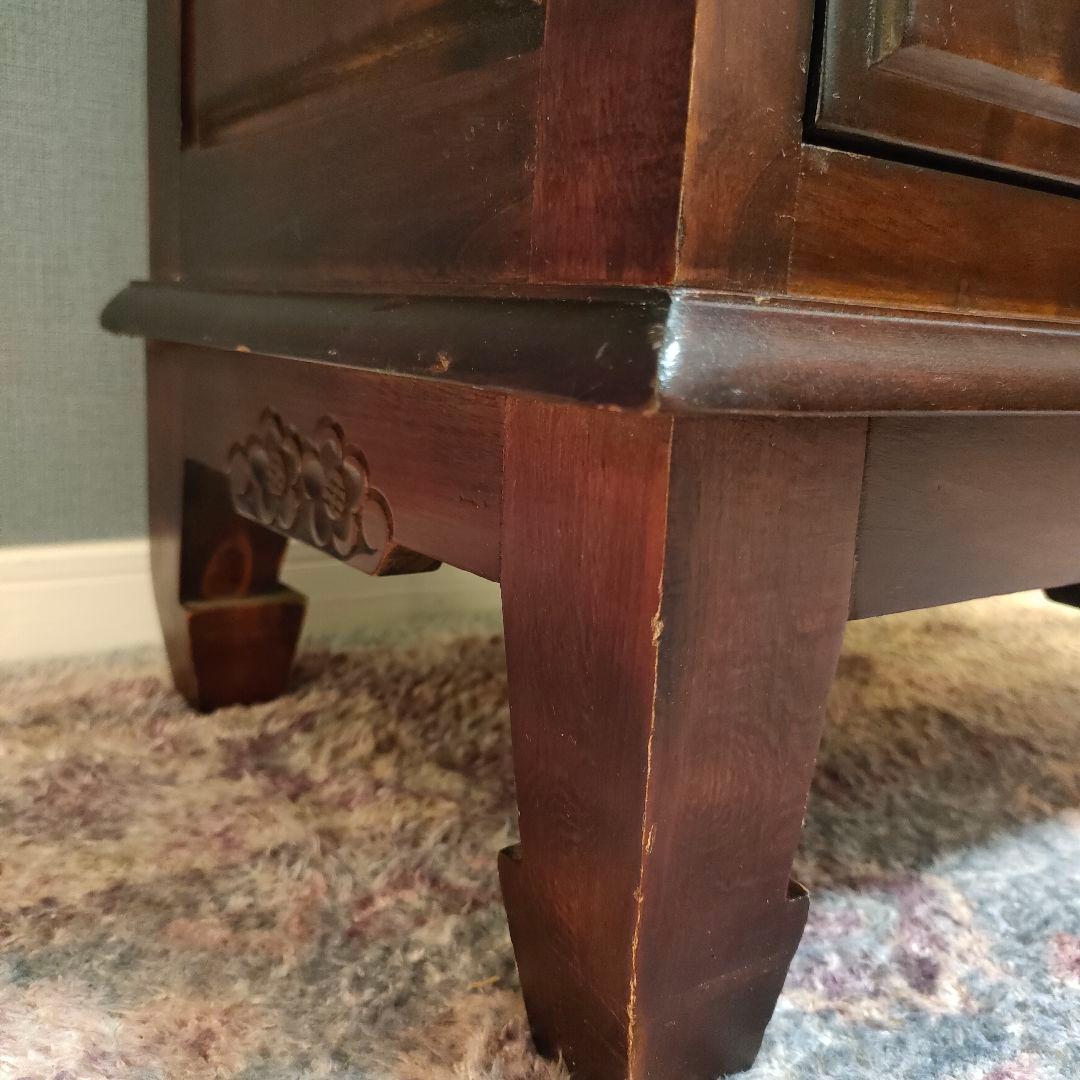 花彫刻 ライティングビューロー デスク アンティーク調アジアン家具