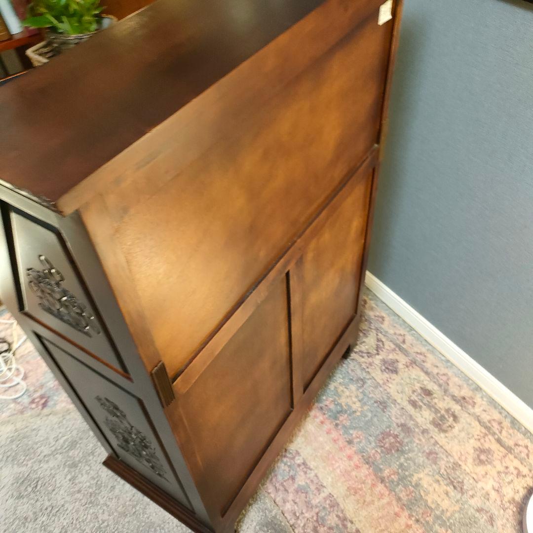 花彫刻 ライティングビューロー デスク アンティーク調アジアン家具