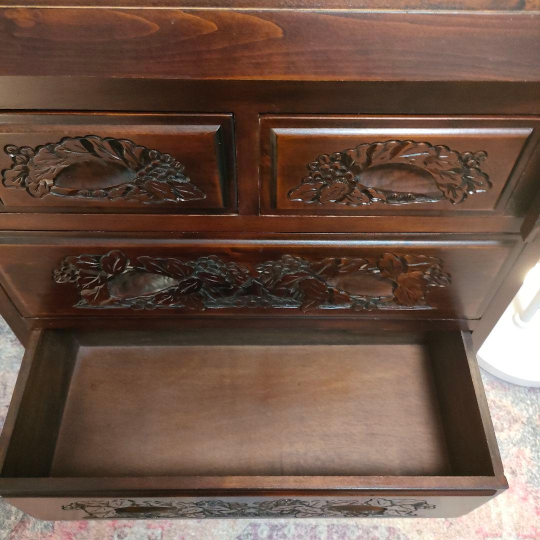 花彫刻 ライティングビューロー デスク アンティーク調アジアン家具