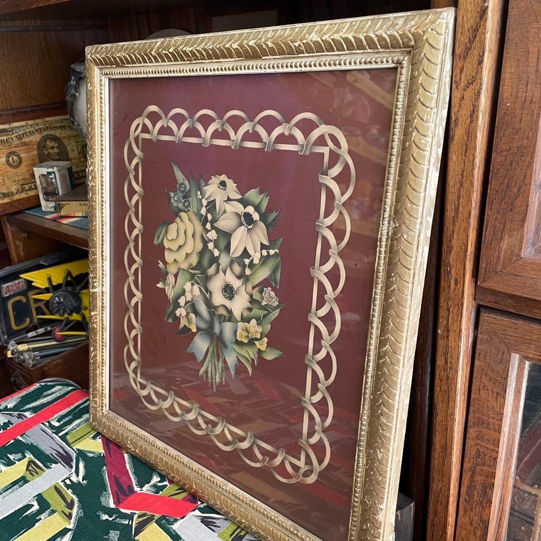 希少品！50's〜アメリカアンティーク　花の壁掛け　USAヴィンテージ雑貨蚤の市