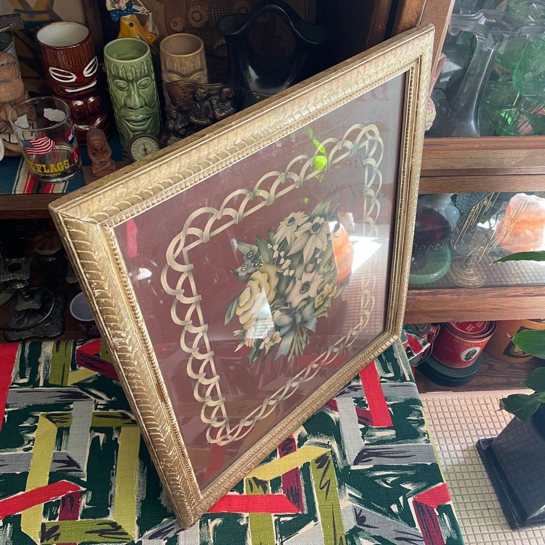 希少品！50's〜アメリカアンティーク　花の壁掛け　USAヴィンテージ雑貨蚤の市