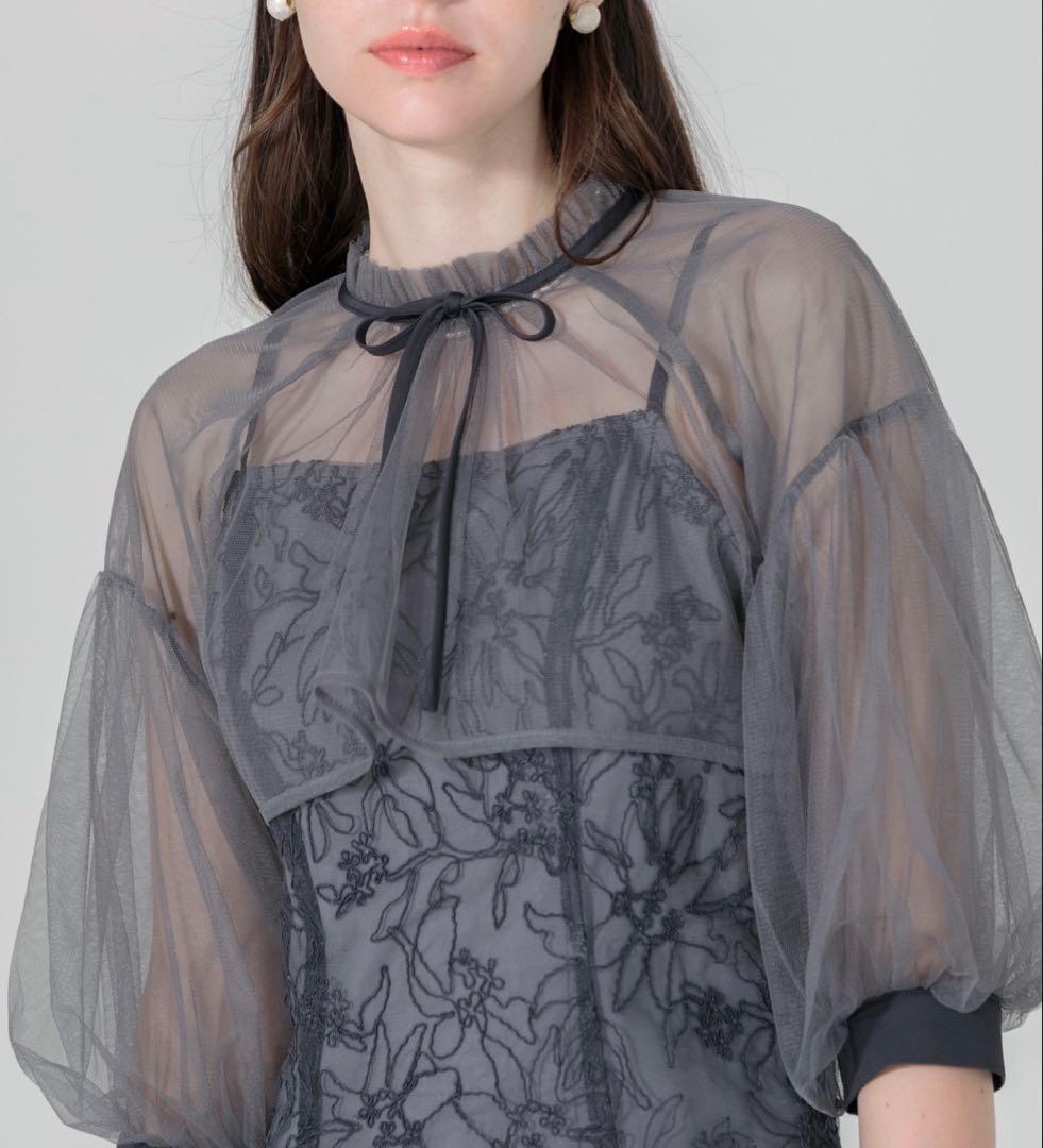 Leja パフスリーブシアーボレロ刺繍レースマーメイドシルエットキャミワンピース