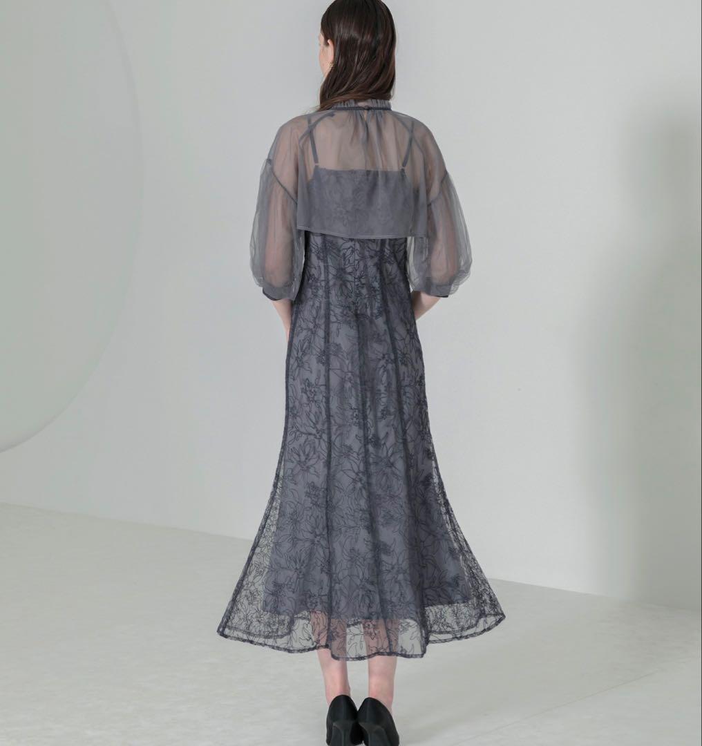 Leja パフスリーブシアーボレロ刺繍レースマーメイドシルエットキャミワンピース