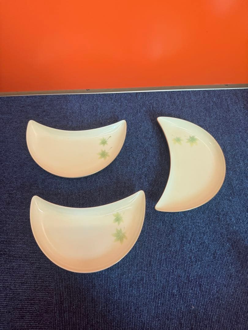 2029 深川製磁　グリーン楓半月皿3客　湯呑3客