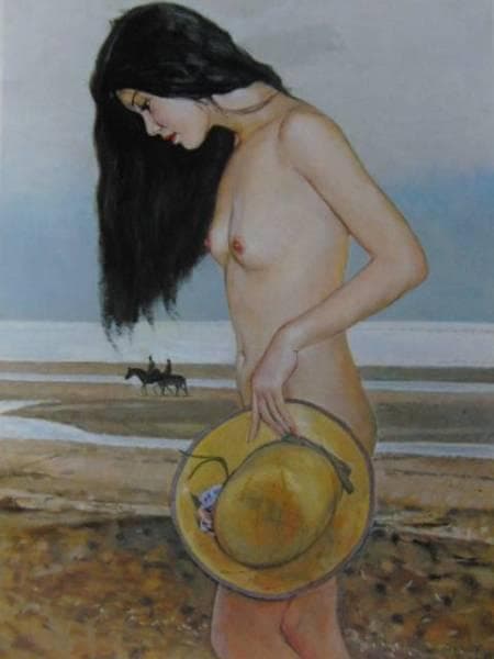 弦田英太郎、【夏の陽】、希少画集画、新品高級額・額装付、状態良好