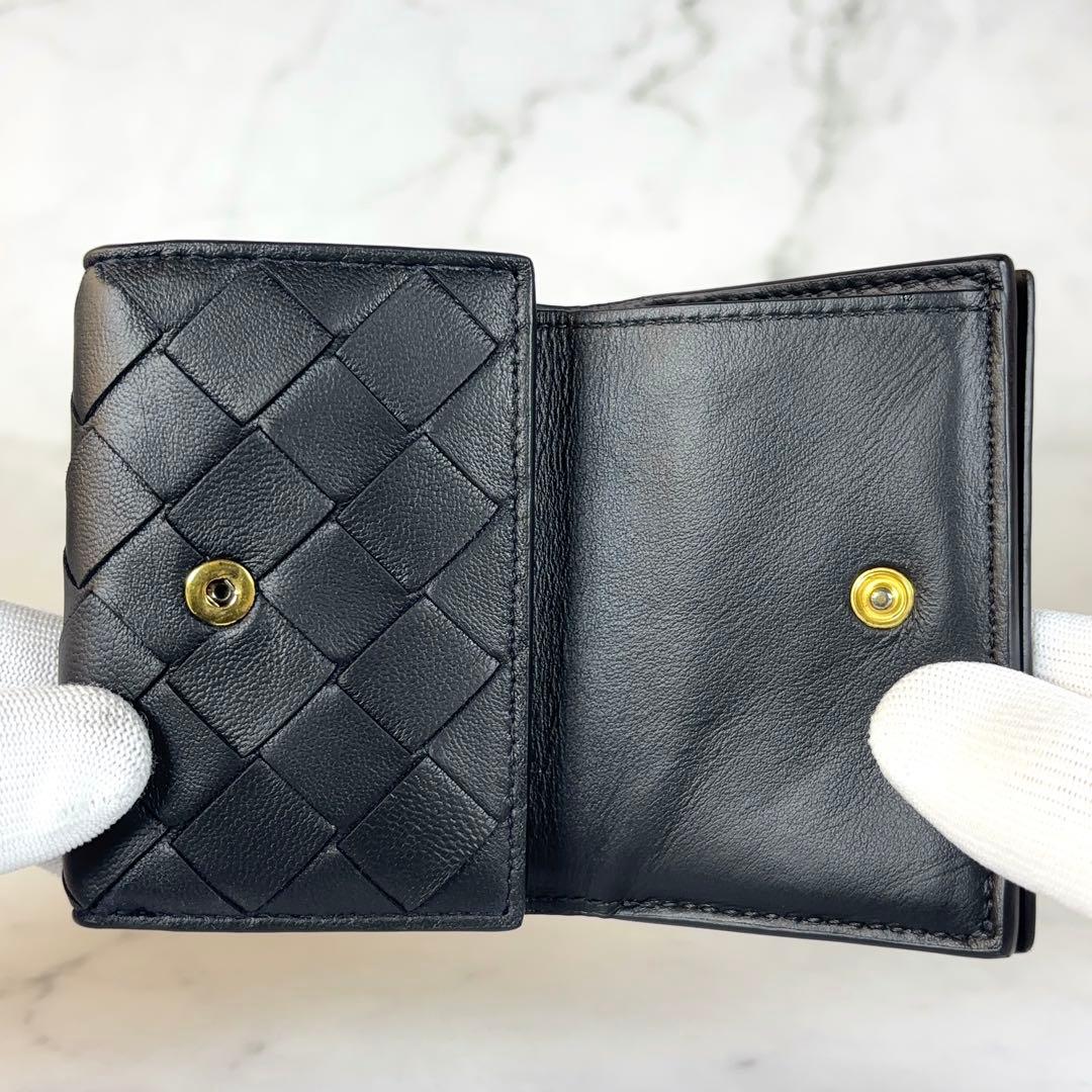 BOTTEGA VENETA ブラック イントレチャート タイニー 三つ折り財布