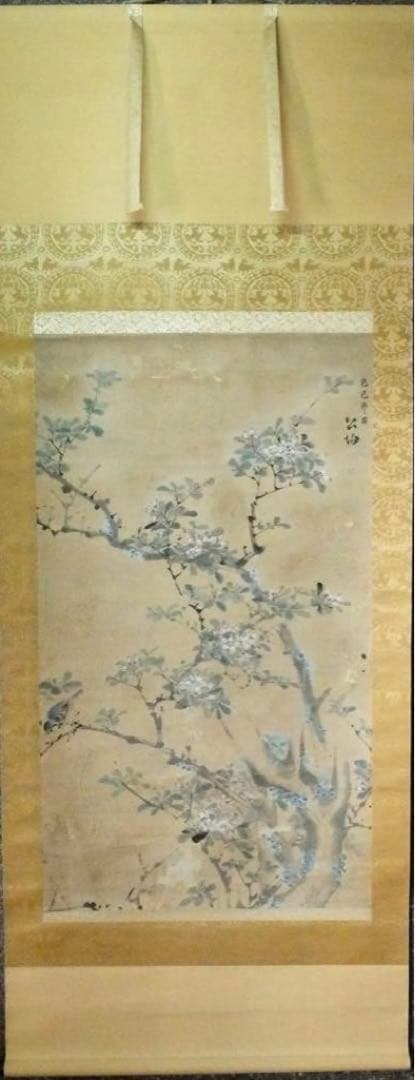 2077様感謝‼️風かほる‼️肉筆　掛け軸　「桜にすずめ」吉田公均　作　春彼岸