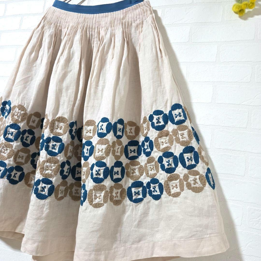 【mina perhonen　ミナ ペルホネン】　刺繍　リネン　スカート　タック