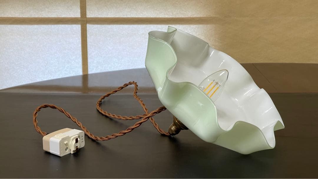 フランス モスグリーン ガラスシェードランプ ペンダントランプ