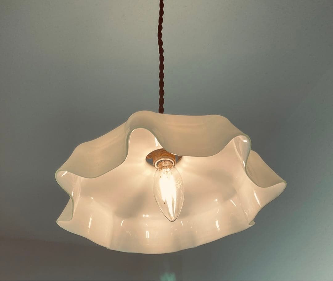 フランス モスグリーン ガラスシェードランプ ペンダントランプ