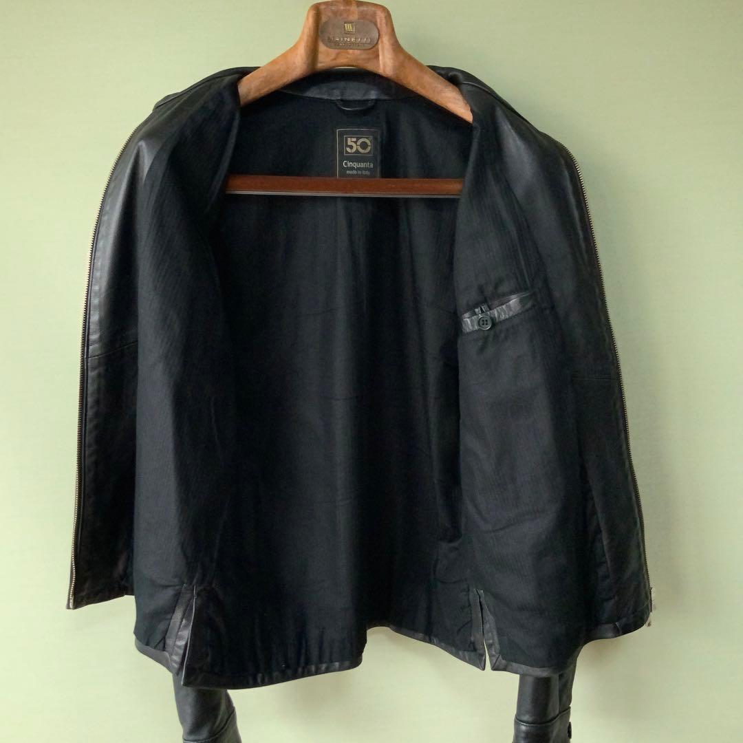 チンクアンタ Cinquanta スタンドカラーシングルライダース 44ブラック