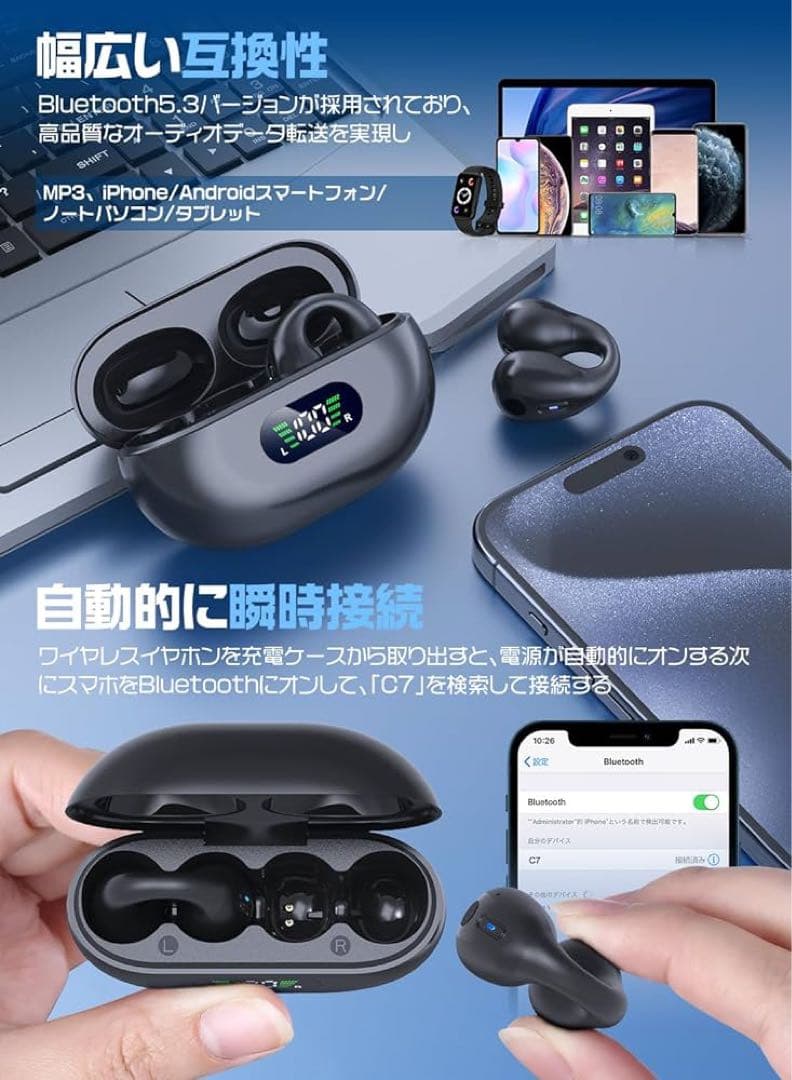 イヤホンbluetooth 2024音質強化 ワイヤレスイヤホン オープンイヤー