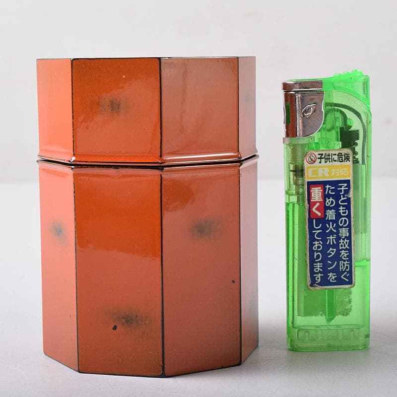 明窪田　中村宗哲作　根来塗八角棗　茶器　共布方谷浩明極め箱　M　R8737