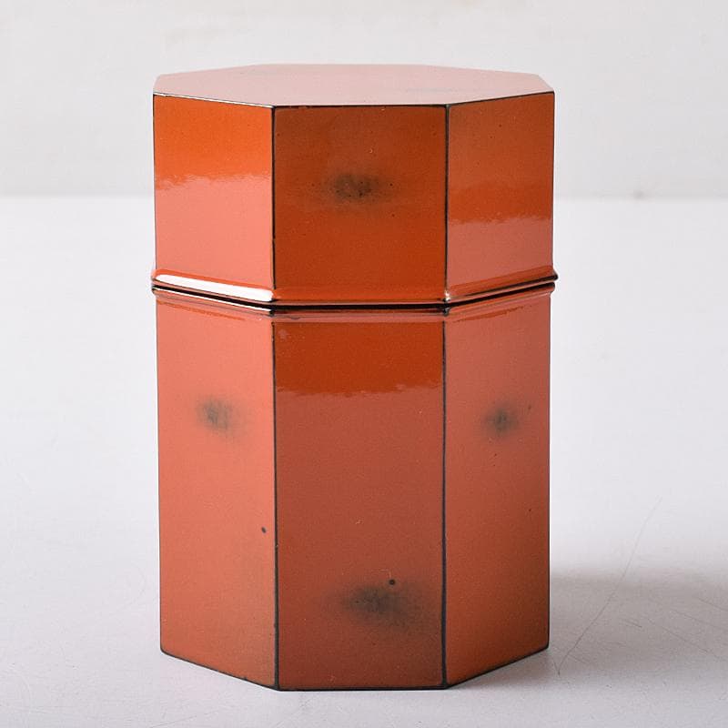 明窪田　中村宗哲作　根来塗八角棗　茶器　共布方谷浩明極め箱　M　R8737